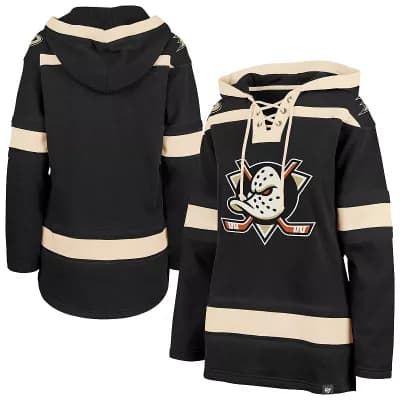 Women's '47 Black Anaheim Ducks Superior Lacer Pullover Hoodie
