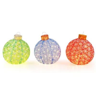 Costway 3 pc Pre-Lit Pop up Christmas Ball Set with Warm White LED Lights Decoration
