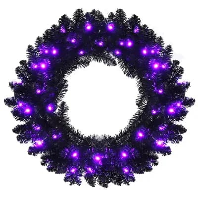 Costway 24" Pre-Lit Artificial Wreath for Halloween Christmas