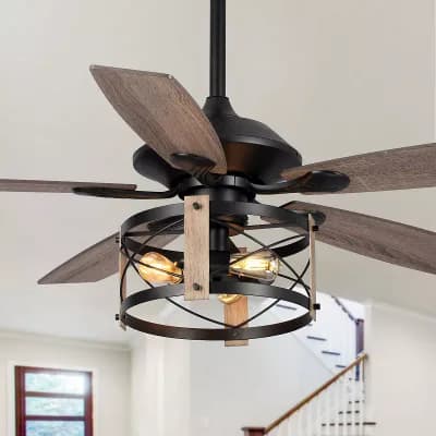 52-inch Walnut Wood 5-Blade Industrial Indoor Ceiling Fan with Remote