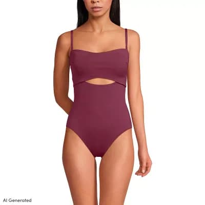Women's Lands' End Bandeau Cut Out One-Piece Swimsuit