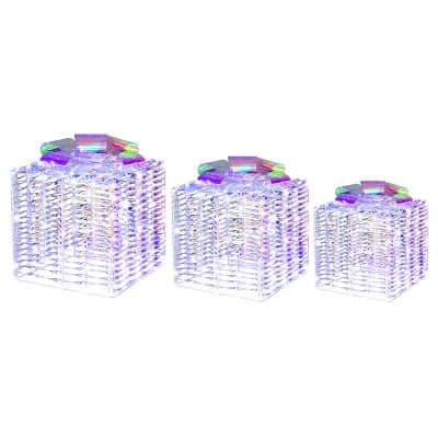 Costway Set of 3 Iridescent Christmas Gift Box LED Lighted Present Box Decoration Yard