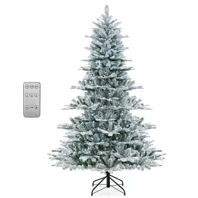 Costway 6/7/8 FT Snow Flocked Artificial Christmas Tree with 661/1119/1447 PVC & PE Tips