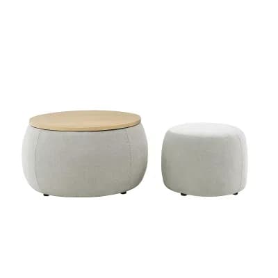 Round Storage Ottoman with Small Seat