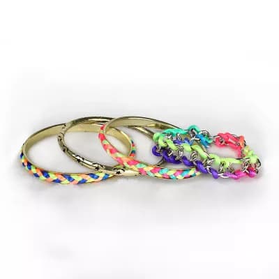 Woven Bracelet Set, 4 pc Nylon Rope and Alloy Bangles, 2.76 in Diameter, Multicolor and Gold