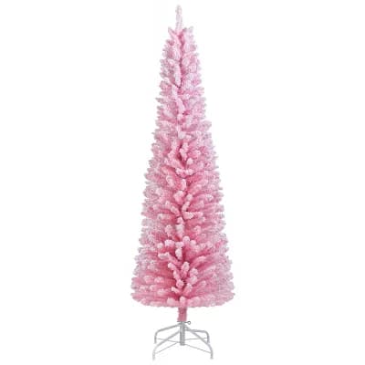 Costway 5/6/7/8 FT Artificial Pink Christmas Tree w/328/460/635/1000 Branch Tips Folding Metal Stand