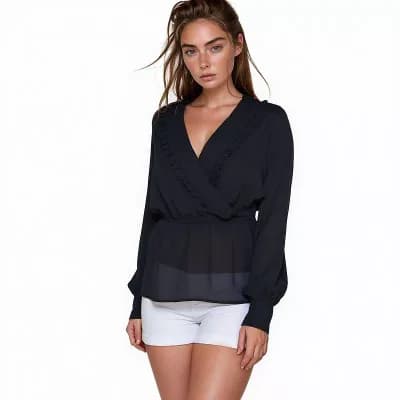 Wrap Front Peplum Blouse Top