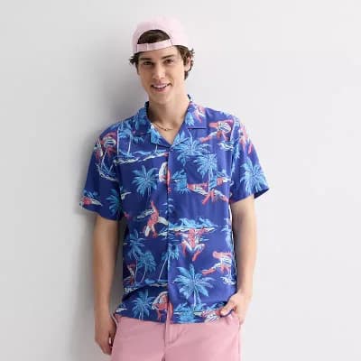 Men's Marvel Spider-Man Tropical Short Sleeve Button-Down Shirt