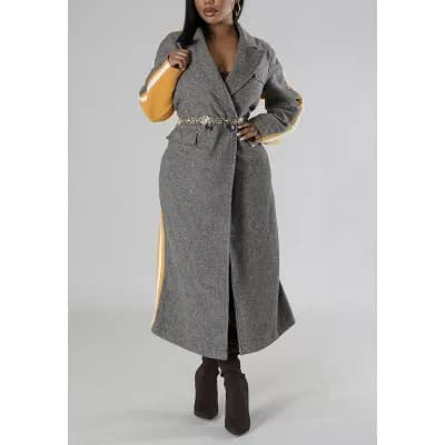 Color-block Plaid Coat
