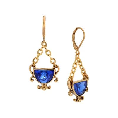 1928 Gold-Tone Blue Half Moon Drop Leverback Earrings