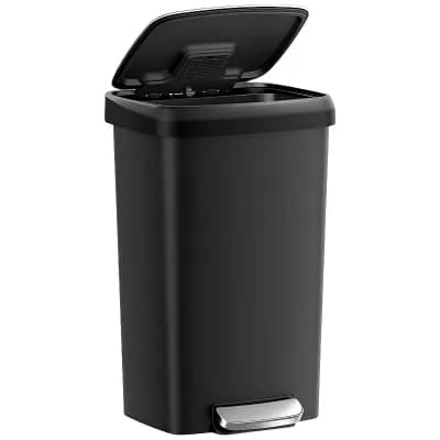 Ink Black 12-Gallon Pedal Trash Can with Quiet Soft-Close Lid