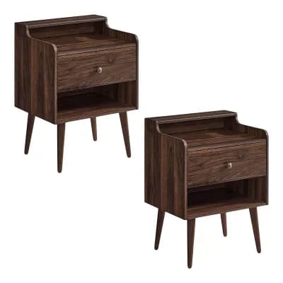 2 pc Mid-Century Nightstand with Concealed Drawer and Storage Compartments