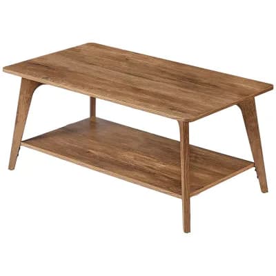 2 tier Mid-Century Coffee Table for Living Room with Wide Top and Lower Storage Shelf - Honey Brown