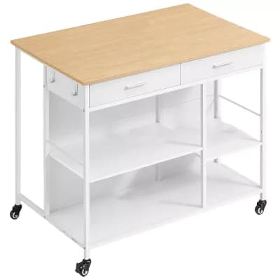 Kitchen Island Cart with Wheels, Large Work Surface and Ample Storage, Oak Beige and Matte White