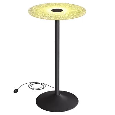 Contemporary Bar Table with RGB Lighting, Ripple Glass Top, Ink Black
