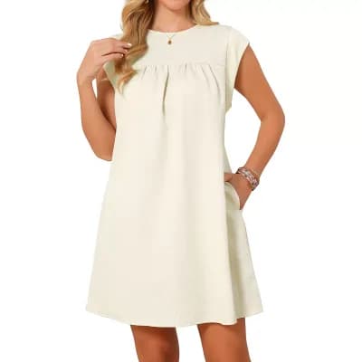 Women's Summer Short Tank Dress Cap Sleeve Crewneck Ruched Sundress Loose Shift Tunic Mini Dresses