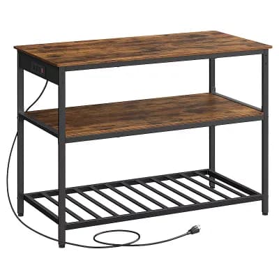 Multi-Use Kitchen Island with Shelves and Power Outlet 47" Work Surface