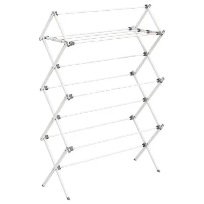 Compact Folding Drying Rack with 12 Rods for Bathroom or Laundry Room - Pearl White