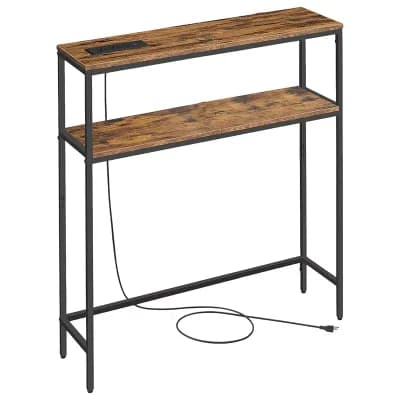 Slim Console Table with Built-In Outlets for Entryway, Hallway, or Behind Sofa with Two Shelves
