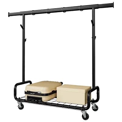 Adjustable Steel Garment Rack with Locking Casters for Bedroom or Laundry Room