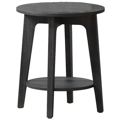 Charcoal Grey Round End Table with Lower Shelf, 2 tier Quick Assembly for Living Room Use
