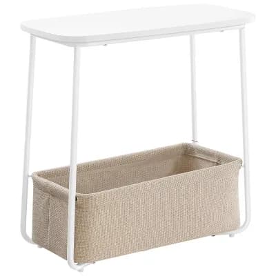 Modern Rectangular Side Table with Fabric Basket, Easy Setup for Small Spaces
