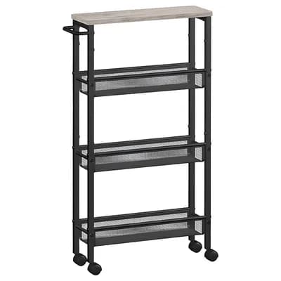 Slim 4 tier Rolling Storage Cart for Kitchen Pantry with Mesh Baskets - Heather Greige and Black