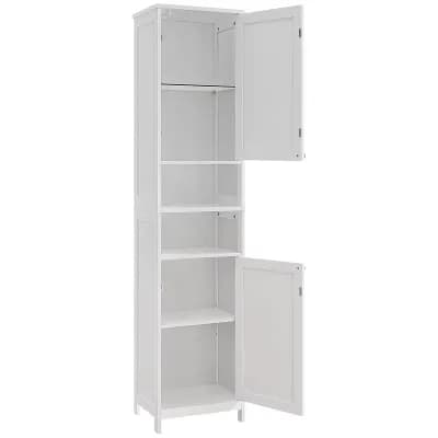 Tall Bathroom Storage Cabinet with Door-Activated Lights and Shelves Cloud White
