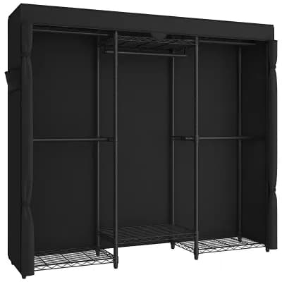Five-Rail Portable Closet with Shelves and Cover for Bedroom or Laundry Room - Ink Black