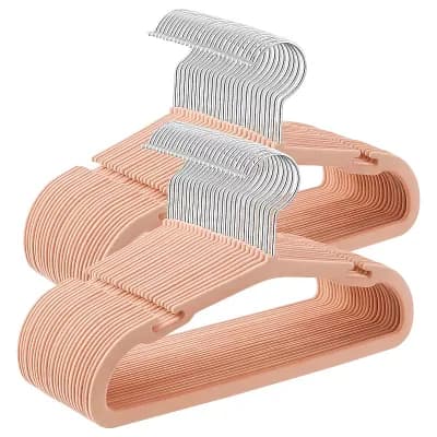 50-Pack Kids Velvet Hangers with Strap Notches and Swivel Hooks Coral Pink