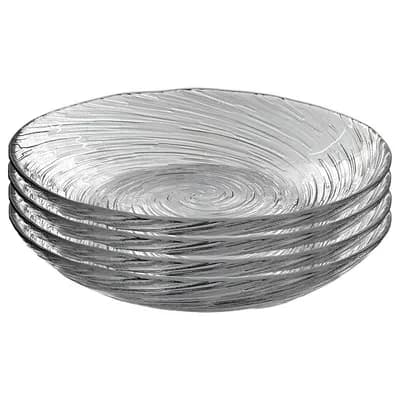 8-Inch Clear Glass Soup and Salad Plate Set of 4 with Textured Vortex Swirl and Stackable Shape