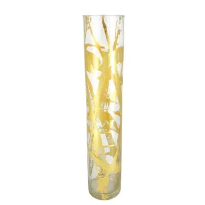 20" Gold Glass Cylinder Vase for Floral Stems or Candle Display