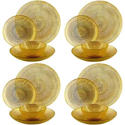 Glass Plate and Bowl Set with Peacock-Inspired Diamond Pattern in Multiple Sizes