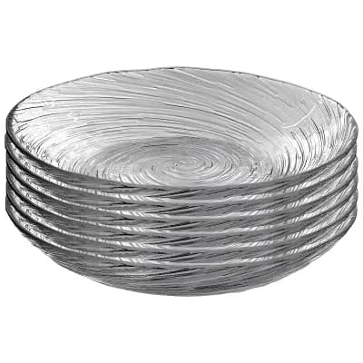 8-Inch Clear Glass Soup and Salad Plate Set of 6 with Textured Vortex Swirl and Stackable Shape