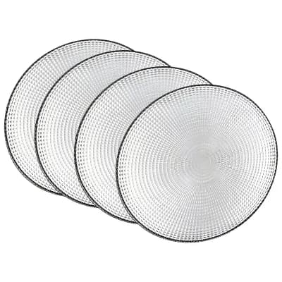 Clear Glass Salad Plate Set of 4, 7.75-Inch Round Swirl Design with Beaded Edge