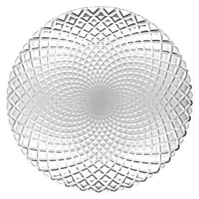 1 pc Clear Glass Dinner Plate 10.5-Inch Round with Diamond Pattern and Peacock-Inspired Detail