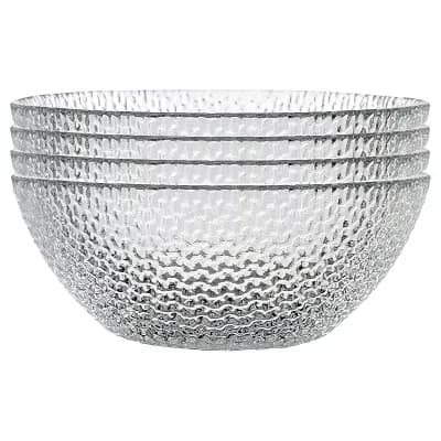 Set of 4 Clear Glass Side Bowls with Pebble Texture for Snacks, Sides and Small Servings