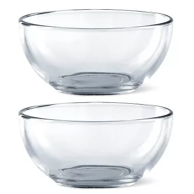 Clear Glass Bowls Set of 2, Food Safe Serving and Mixing Bowls for Kitchen and Dining