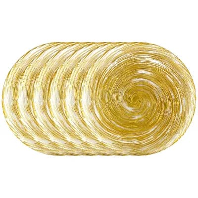 Gilded Glass Dinner Plates Set of 6, Gold Vortex Swirl, 10.75-Inch Round for Dining or Serving