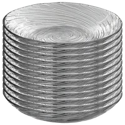 8-Inch Clear Glass Soup and Salad Plate Set of 12 with Textured Vortex Swirl and Stackable Shape