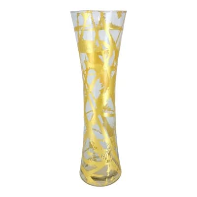 Gold Accent Flared Glass Vase for Centerpieces and Table Displays