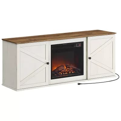 Fireplace TV Stand for Up to 65-Inch TVs with Adjustable Shelves and Sliding Barn Doors