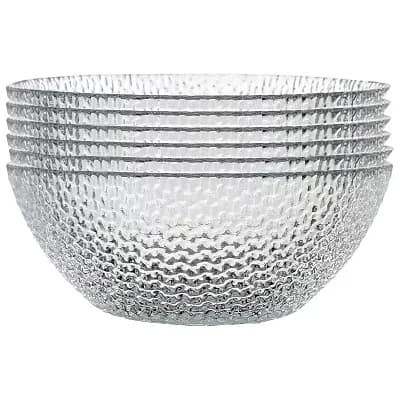 Set of 6 Clear Glass Side Bowls with Pebble Texture for Snacks, Sides and Small Servings