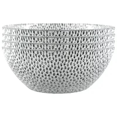 Set of 4 Silver-Gilded Glass Side Bowls with Pebble Texture for Snacks, Sauces and Small Servings