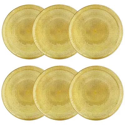 Gilded Glass Dinner Plate Set in Gold, 10.75-Inch Serving Plates, Set of 6