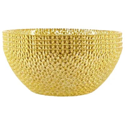 Set of 4 Gold-Toned Gilded Glass Bowls with Distressed Pebble Detail for Small Servings