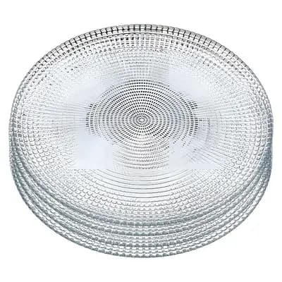 Gilded Glass Dinner Plates Set of 4, Silver Swirl Design, 10.75-Inch Round Plates for Dining