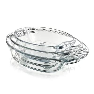 Clear Glass Oval Bakeware Set 3 pc for Cooking and Serving