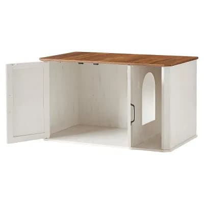 Modern Litter Box Enclosure with Storage, Honey Brown and Rustic White Finish