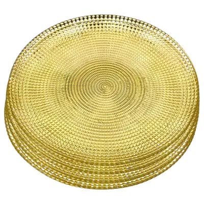 Gilded Glass Dinner Plate Set in Gold, 10.75-Inch Serving Plates, Set of 4
